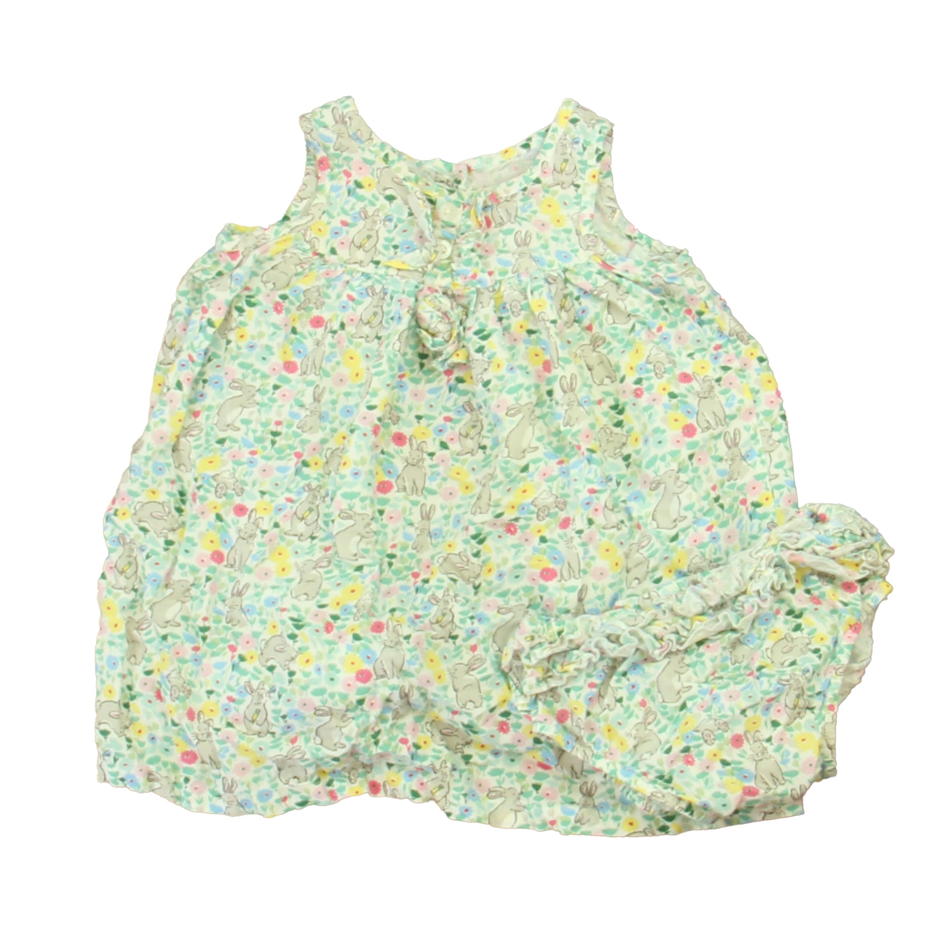 Cath Kids Girls Pink | Blue | Yellow Bunnies Dress Size: 6-12 Months Pink | Blue | Yellow Bunnies
