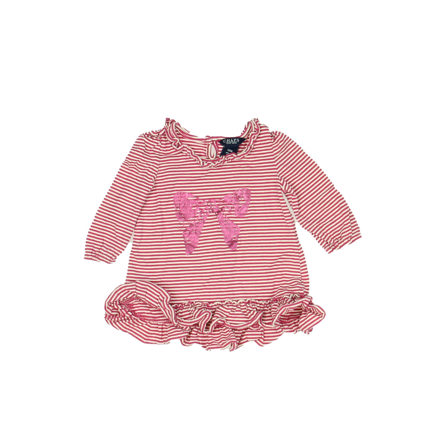 Chaps Girls Pink | White Long Sleeve Shirt Size: 12 Months Pink | White