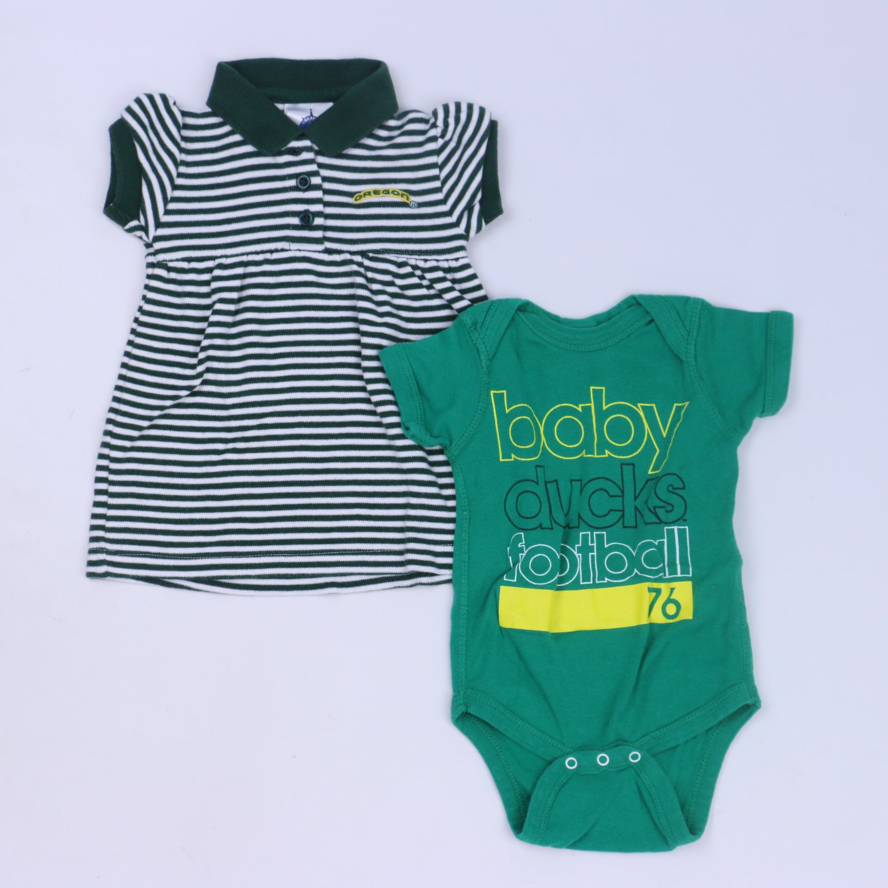 Creative Knitwear | TLC "Univer. of Oregon" Girls Green | White Dress Size: 6-9 Months Green | White