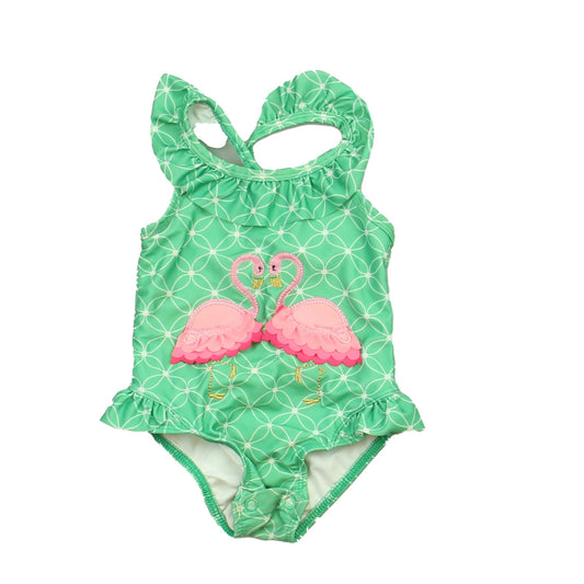 Crown & Ivy Girls Green | Pink Flamingo 1-piece Swimsuit Size: 12 Months Green | Pink Flamingo