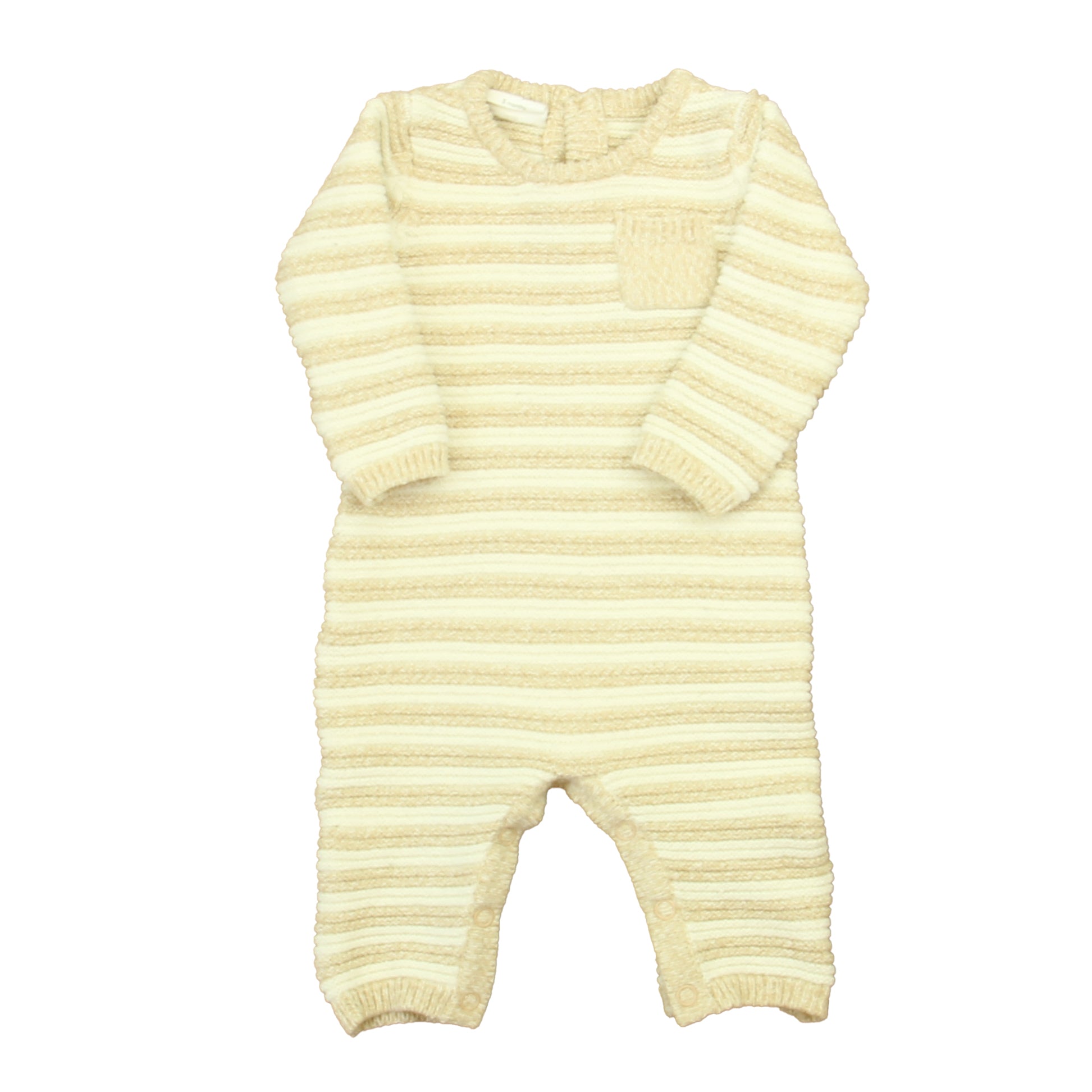Cuddl Duds Unisex Ivory | Tan Stripe Long Sleeve Outfit Size: 3 Months Ivory | Tan Stripe