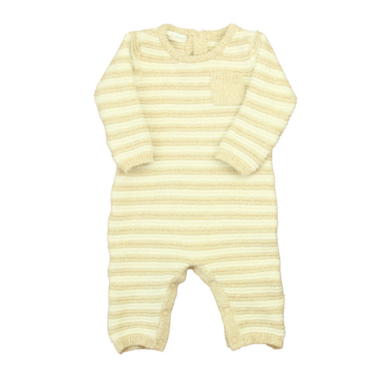Cuddl Duds Unisex Ivory | Tan Stripe Long Sleeve Outfit Size: 3 Months Ivory | Tan Stripe