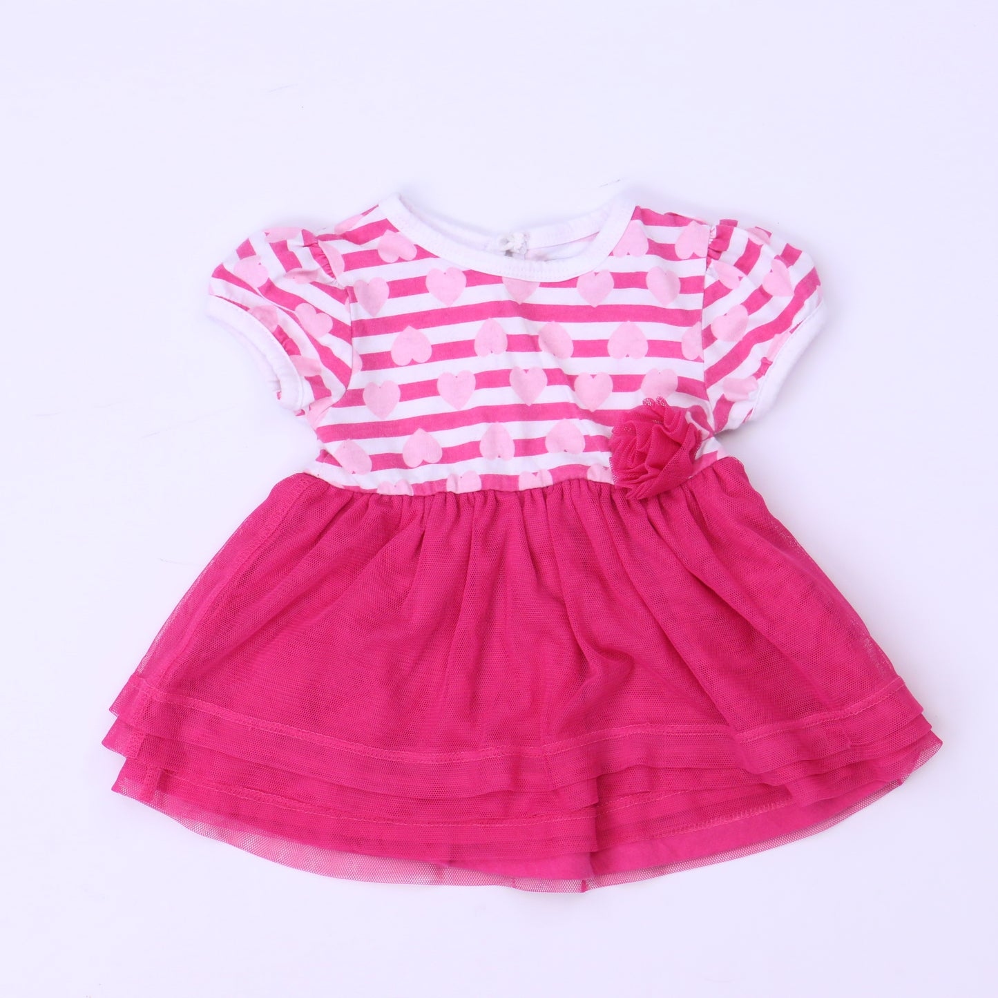 DKNY Girls Pink | White Short Sleeve Shirt Size: 12 Months Pink | White