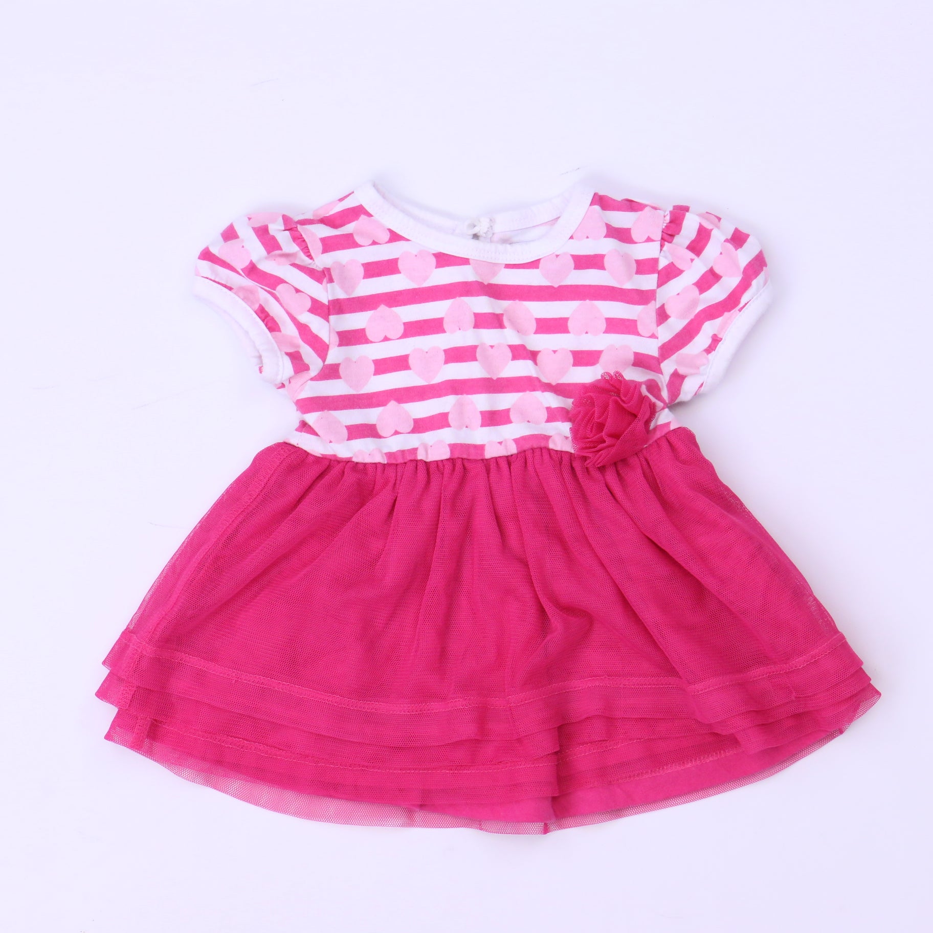 DKNY Girls Pink | White Short Sleeve Shirt Size: 12 Months Pink | White