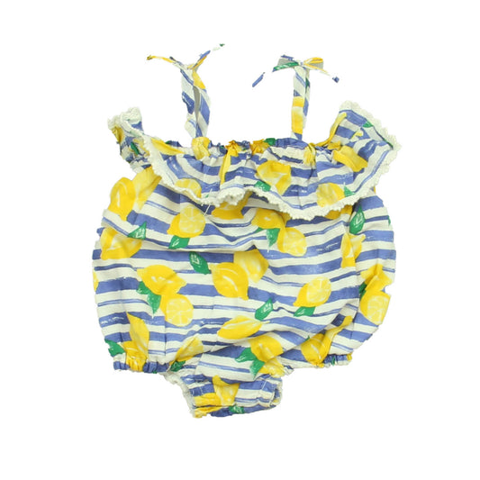 Dylan & Abby Girls White | Blue | Lemons Romper Size: 6-9 Months White | Blue | Lemons