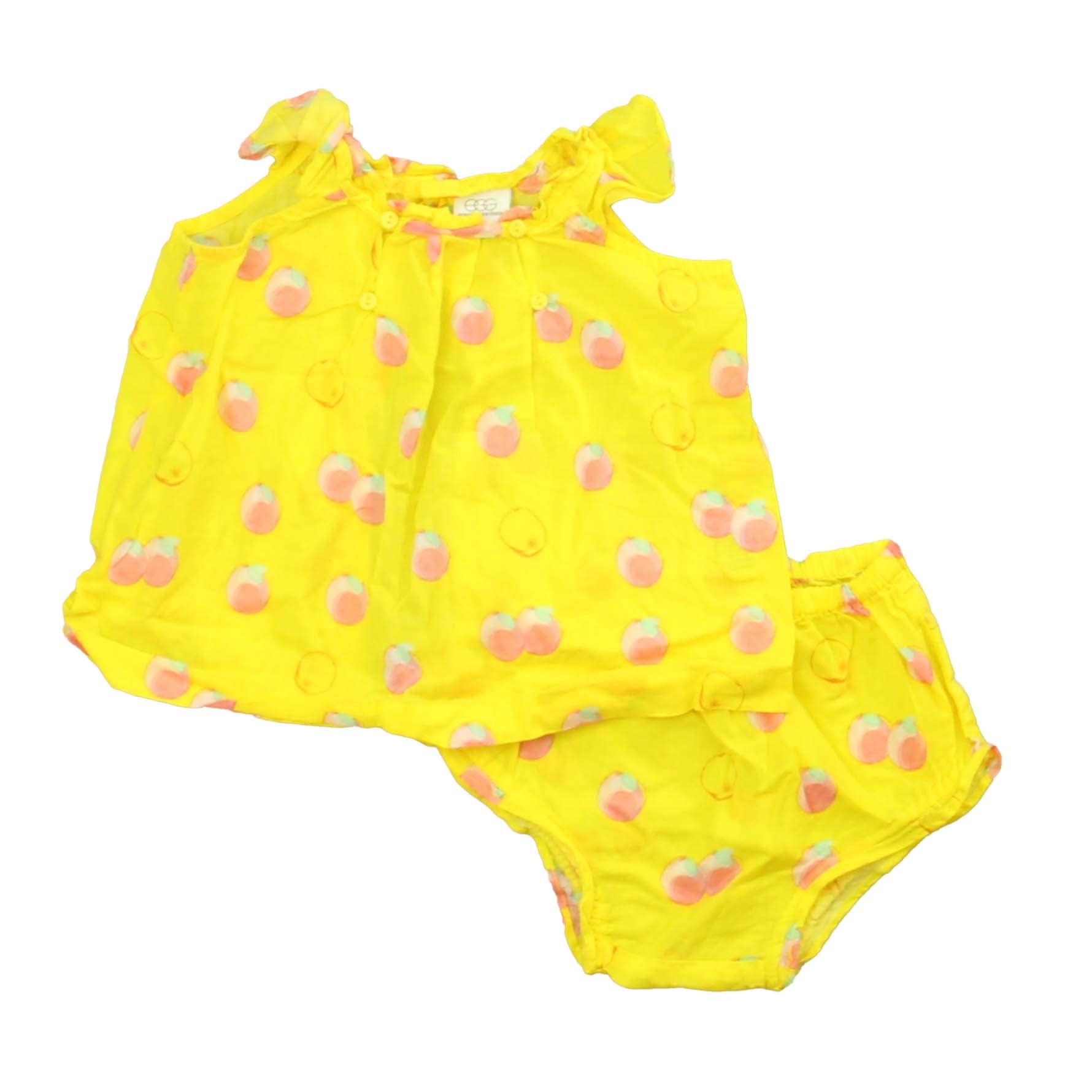 Egg Girls Yellow | Pink Peaches Apparel Sets Size: 3-6 Months Yellow | Pink Peaches