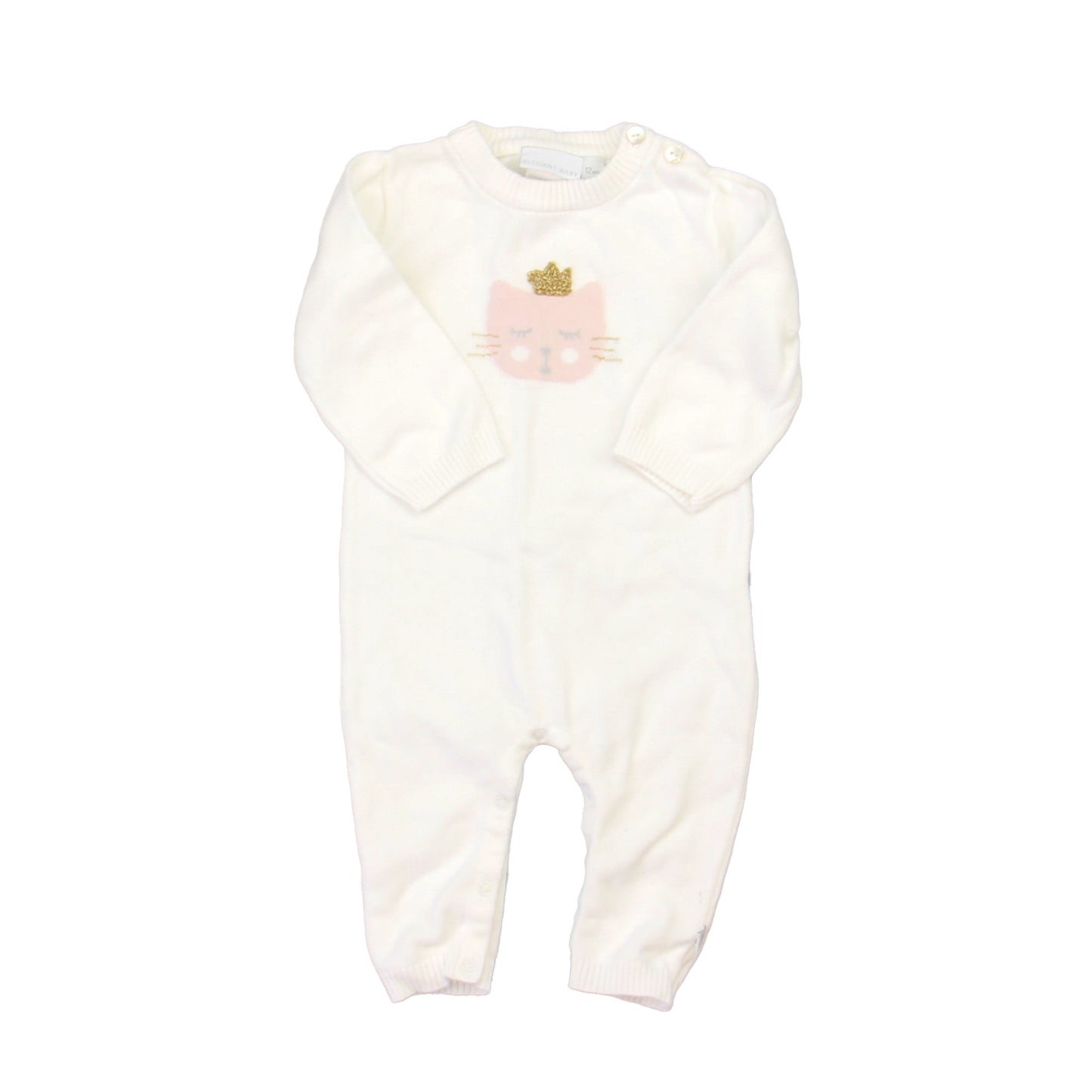 Elegant Baby Girls White Long Sleeve Outfit Size: 12 Months White