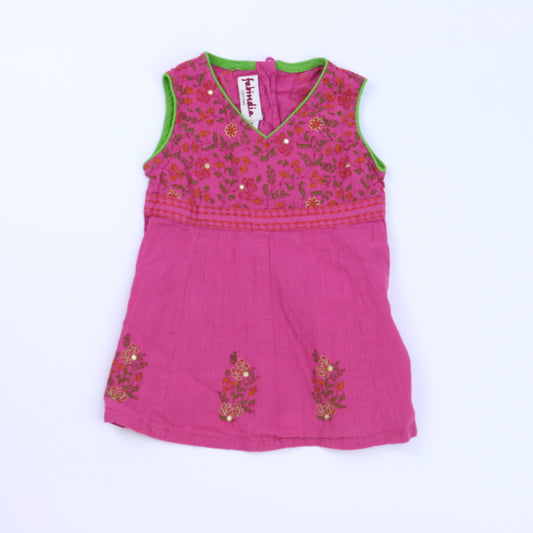 Fabindia Girls Pink Dress Size: 6-12 Months