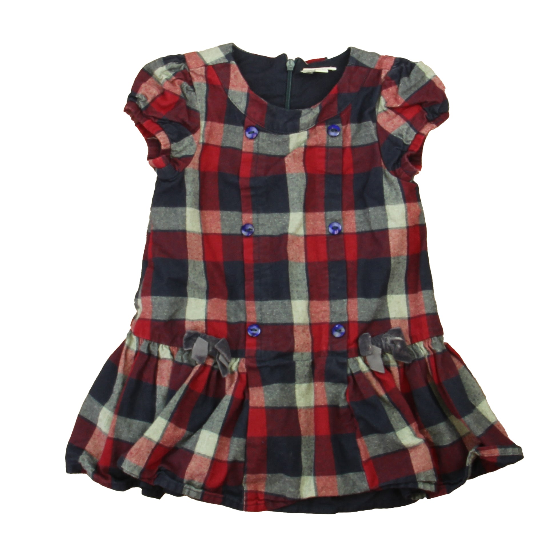 Fagottino Girls Navy | Red Plaid Dress Size: 18-24 Months Navy | Red Plaid