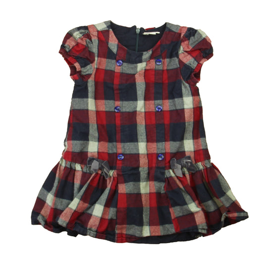 Fagottino Girls Navy | Red Plaid Dress Size: 18-24 Months Navy | Red Plaid