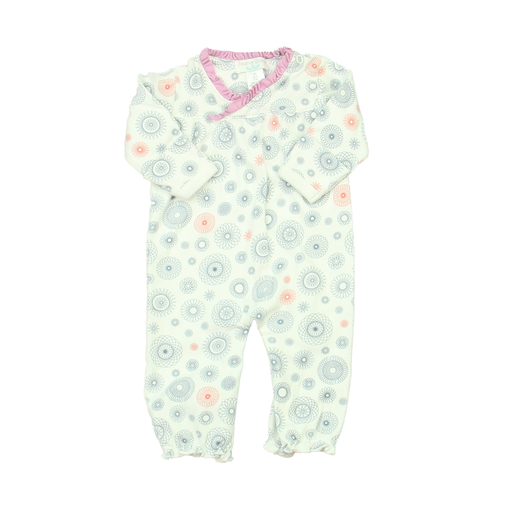 Feather Baby Girls White | Purple | Blue Long Sleeve Outfit Size: 0-6 Months White | Purple | Blue