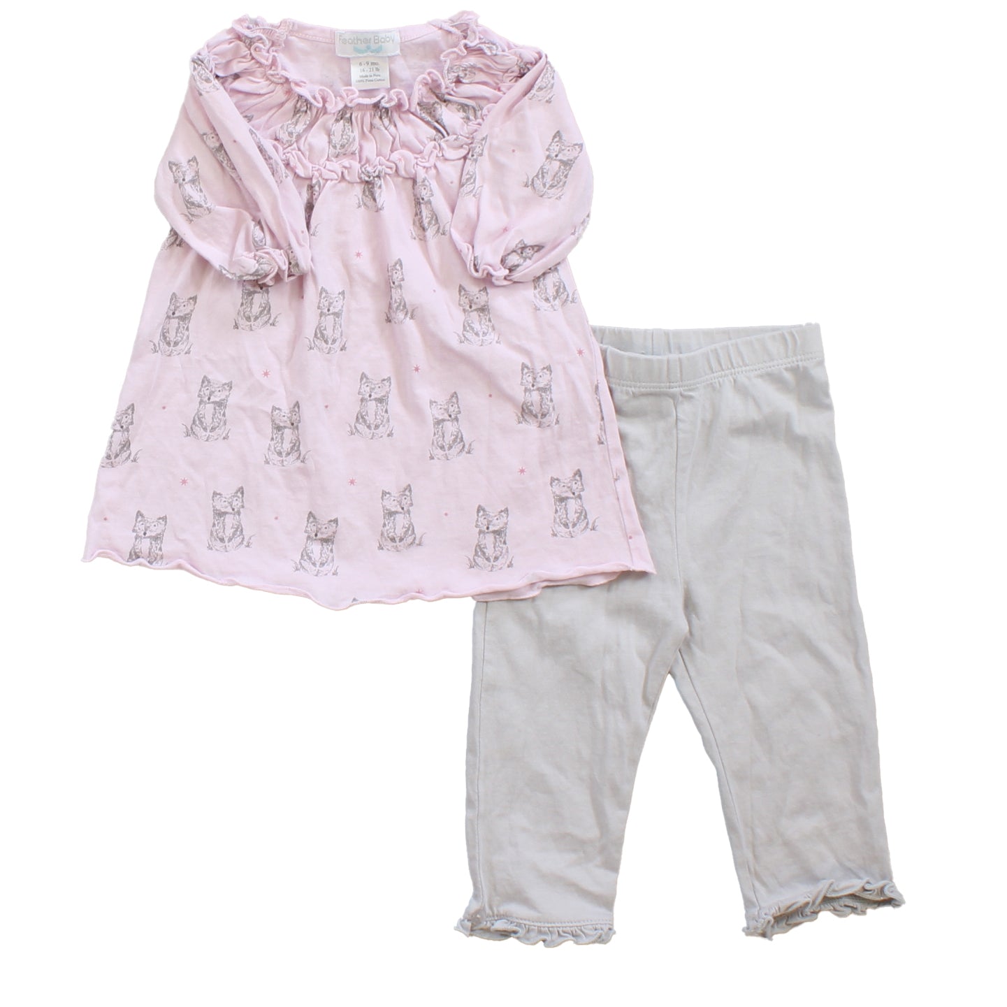 Feather Baby Girls Pink | Grey | Fox Apparel Sets Size: 6-9 Months Pink | Grey | Fox