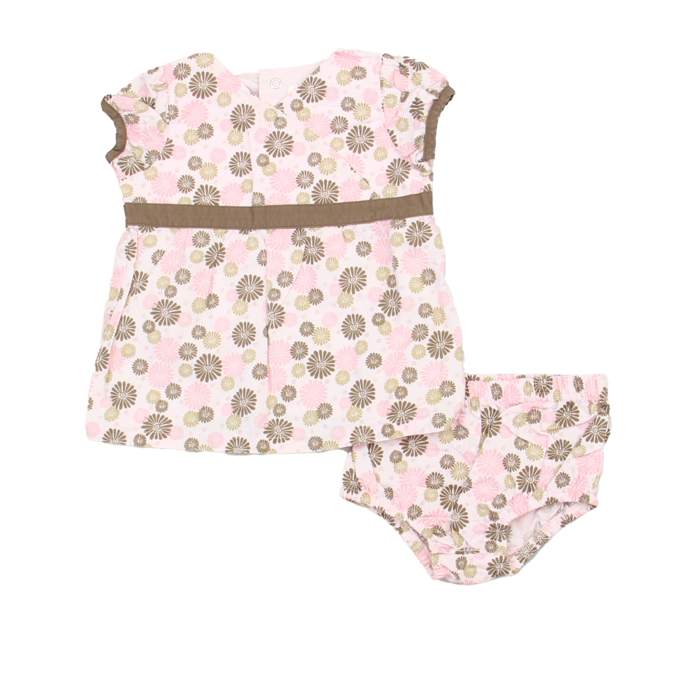 First Moments Girls White | Brown | Pink Dress Size: 3-6 Months White | Brown | Pink