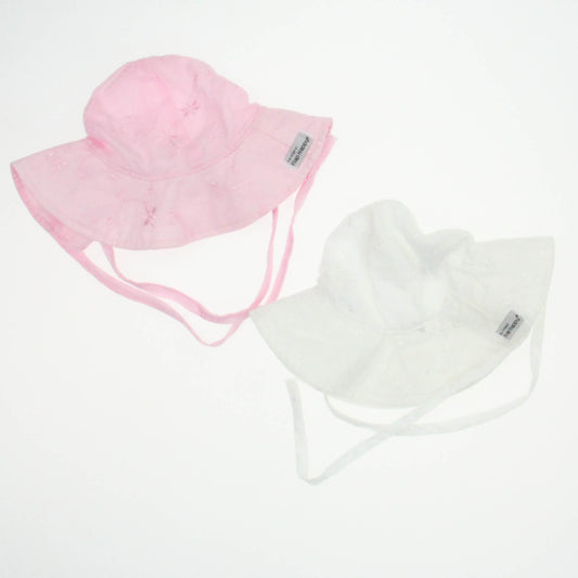 Flap Happy Girls White | Pink Sun Hat Size: 6-12 Months White | Pink