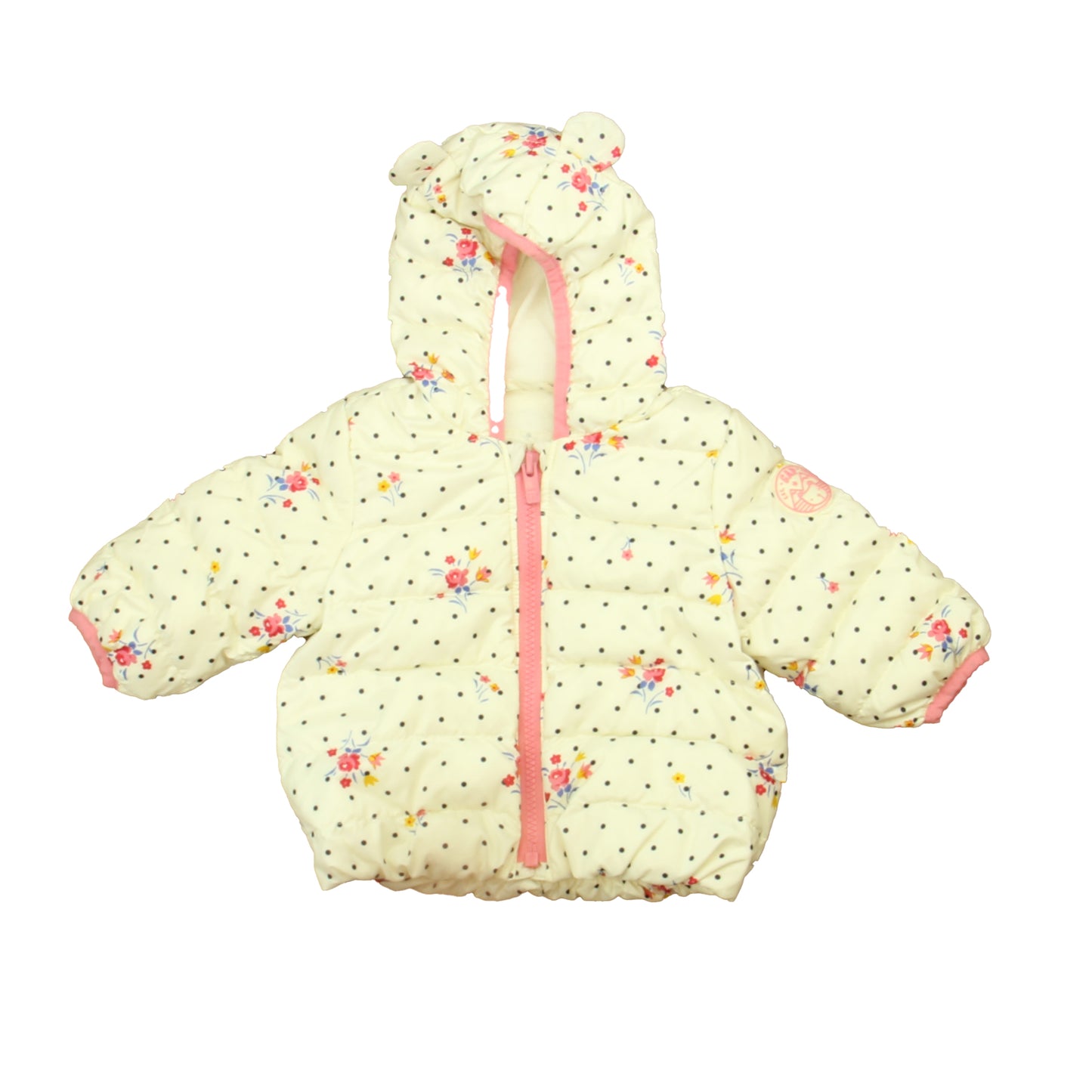 Gap Girls White | Navy | Pink Floral Winter Coat Size: 0-6 Months White | Navy | Pink Floral