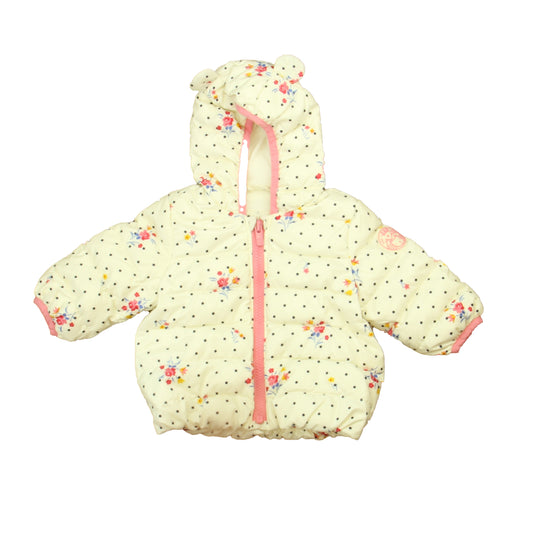 Gap Girls White | Navy | Pink Floral Winter Coat Size: 0-6 Months White | Navy | Pink Floral