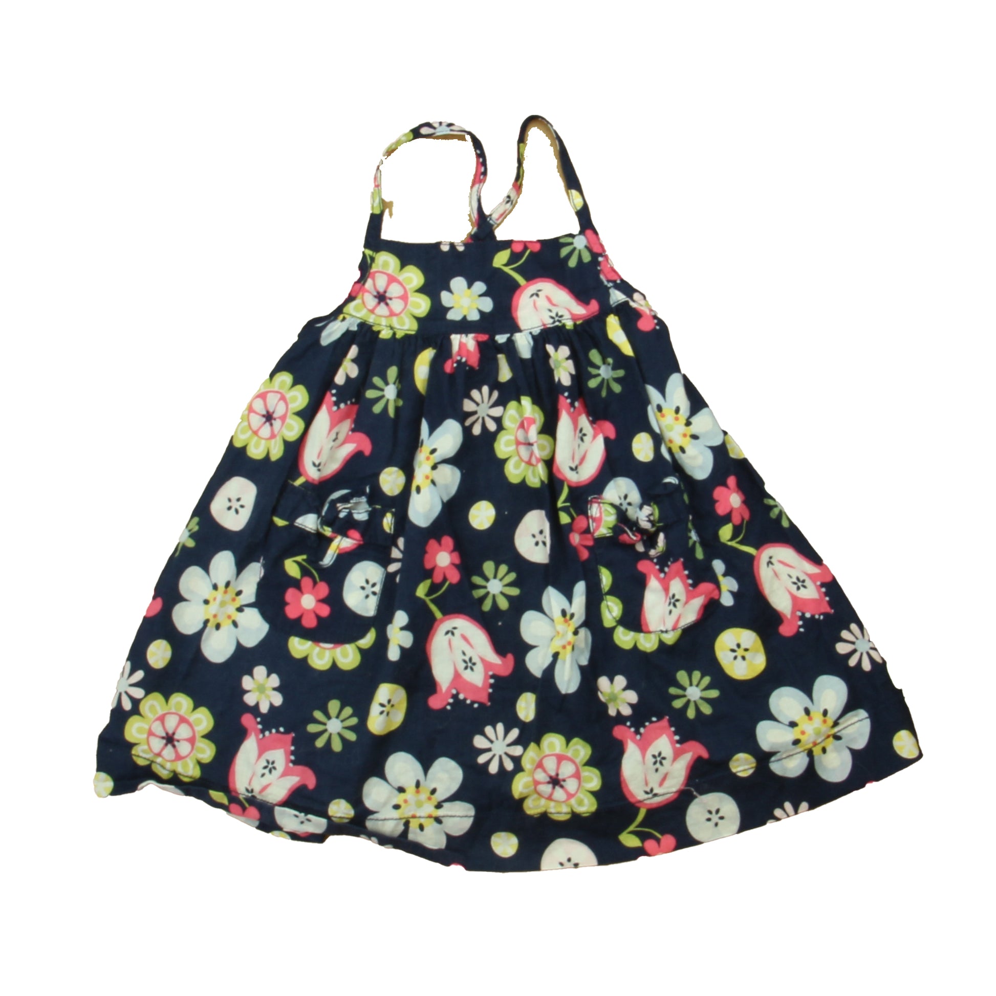 Gap Girls Navy | Green Floral Dress Size: 12-18 Months Navy | Green Floral