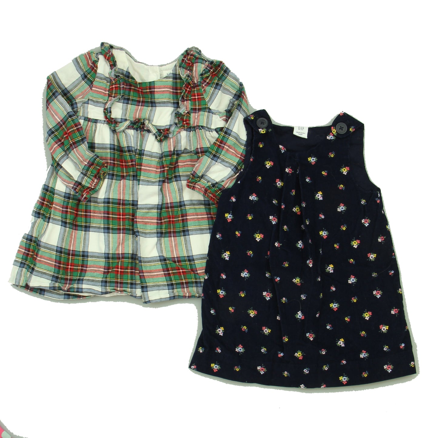 Gap Girls White | Red Plaid | Navy Floral Dress Size: 18-24 Months White | Red Plaid | Navy Floral