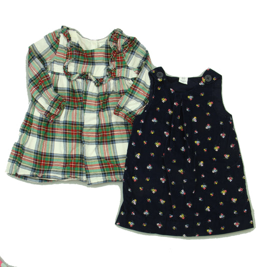 Gap Girls White | Red Plaid | Navy Floral Dress Size: 18-24 Months White | Red Plaid | Navy Floral