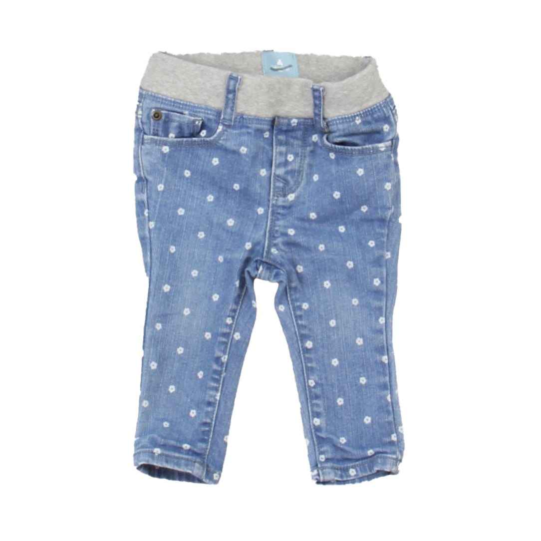 Gap Girls Blue | White Flora Jeans Size: 6-12 Months Blue | White Flora