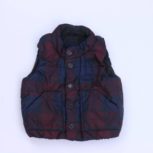 Gap Boys Maroon | Navy Plaid Vest Size: 6-12 Months Maroon | Navy Plaid