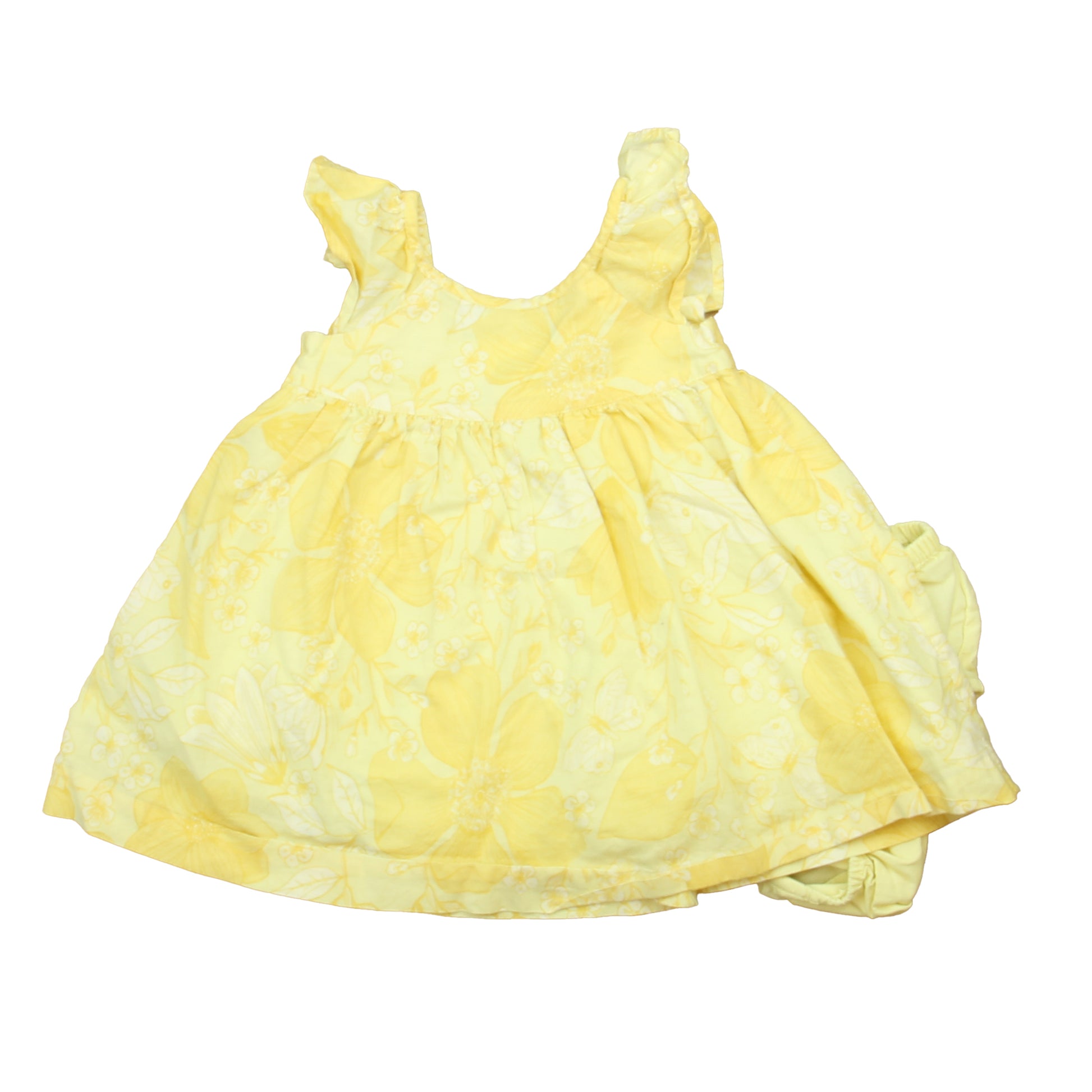 Gap Girls Yellow Floral Dress Size: 6-12 Months Yellow Floral