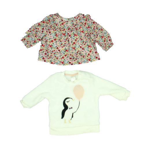 Gap | H&M Girls White | Floral Long Sleeve T-Shirt Size: 3-6 Months White | Floral