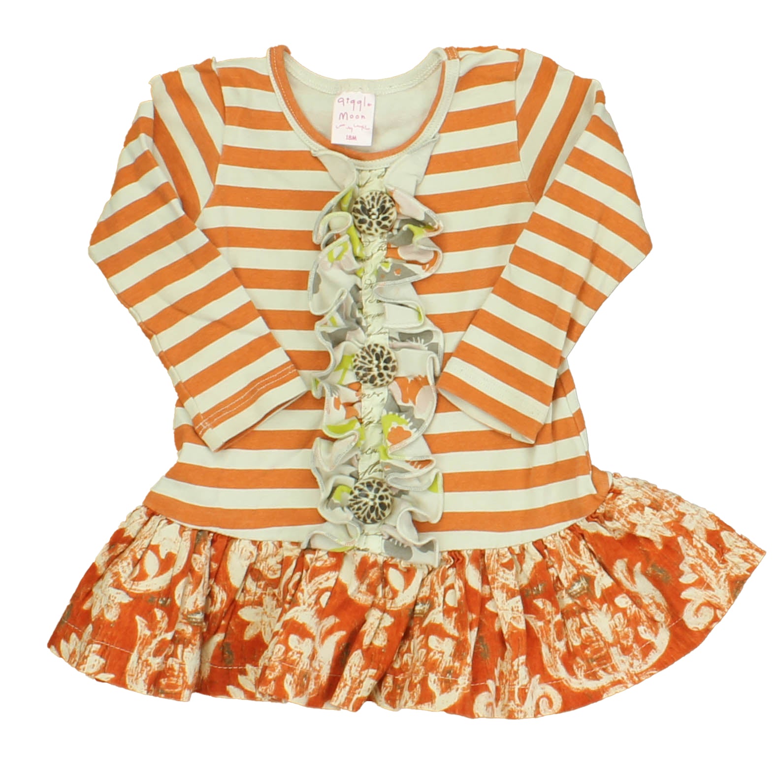 Giggle Moon Girls Ivory | Orange Dress Size: 18 Months Ivory | Orange