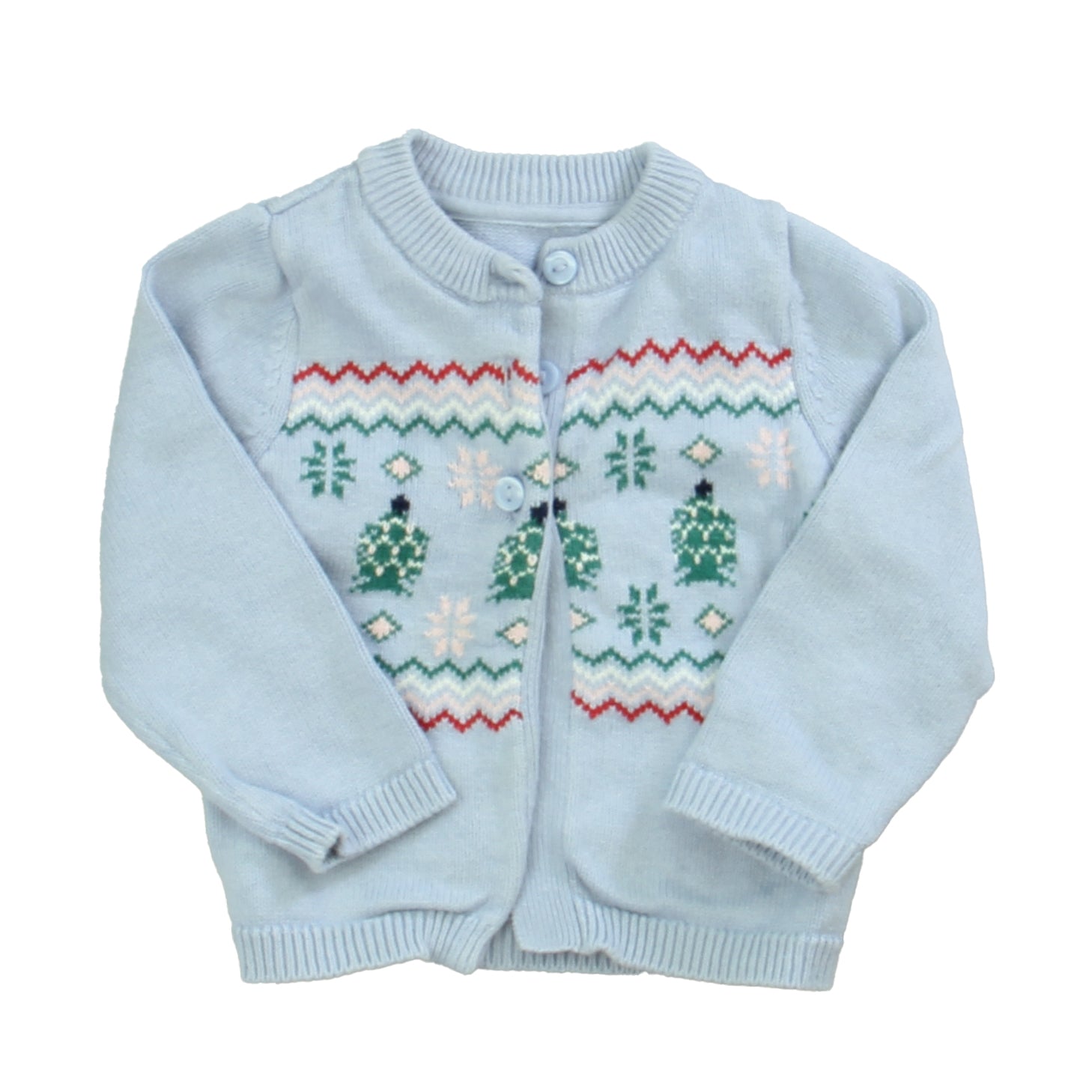 Gruner Knopf Unisex Blue Christmas Cardigan Size: 12 Months Blue Christmas