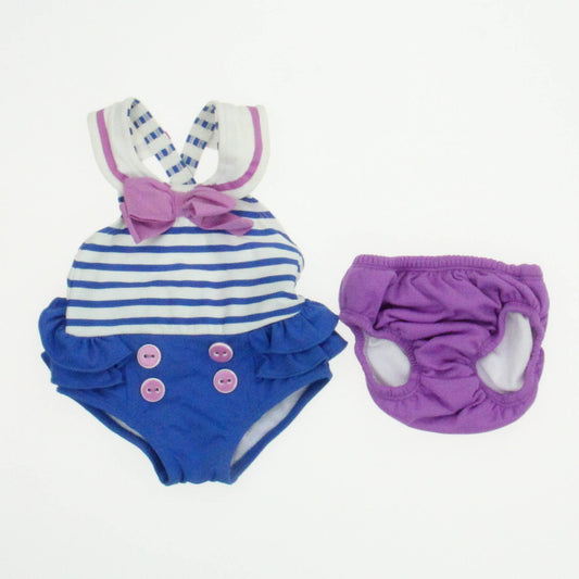 Gymboree Girls Blue | White | Purple 2-piece Swimsuit Size: 0-3 Months Blue | White | Purple