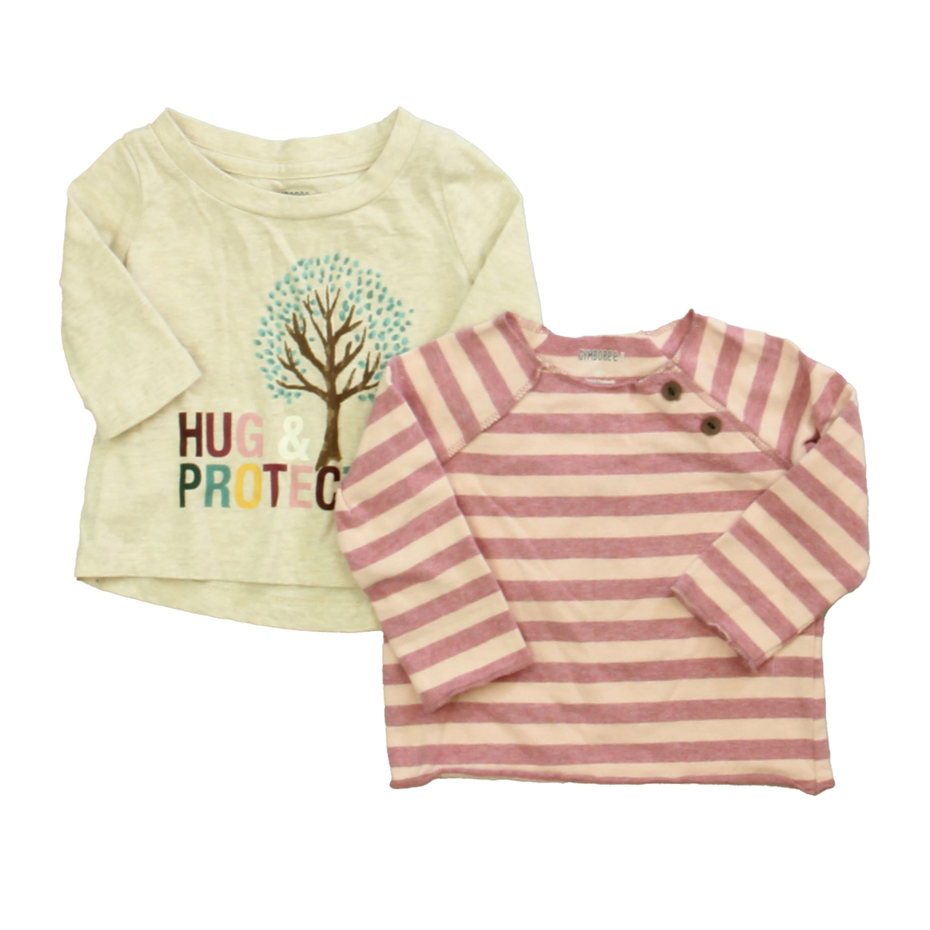 Gymboree Girls Pink Stripe | Oatmeal Tree Long Sleeve T-Shirt Size: 0-3 Months Pink Stripe | Oatmeal Tree