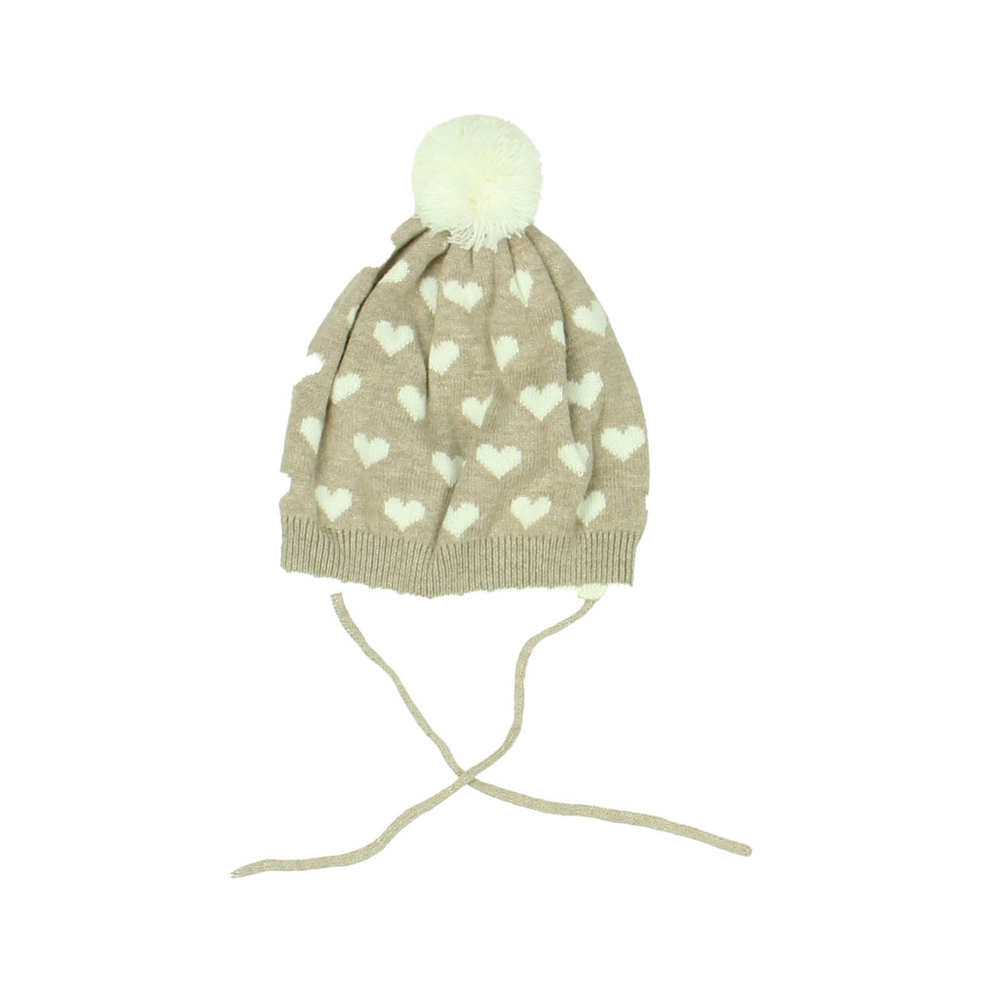 H&M Girls Tan | White Hearts Winter Hat Size: 6-12 Months Tan | White Hearts