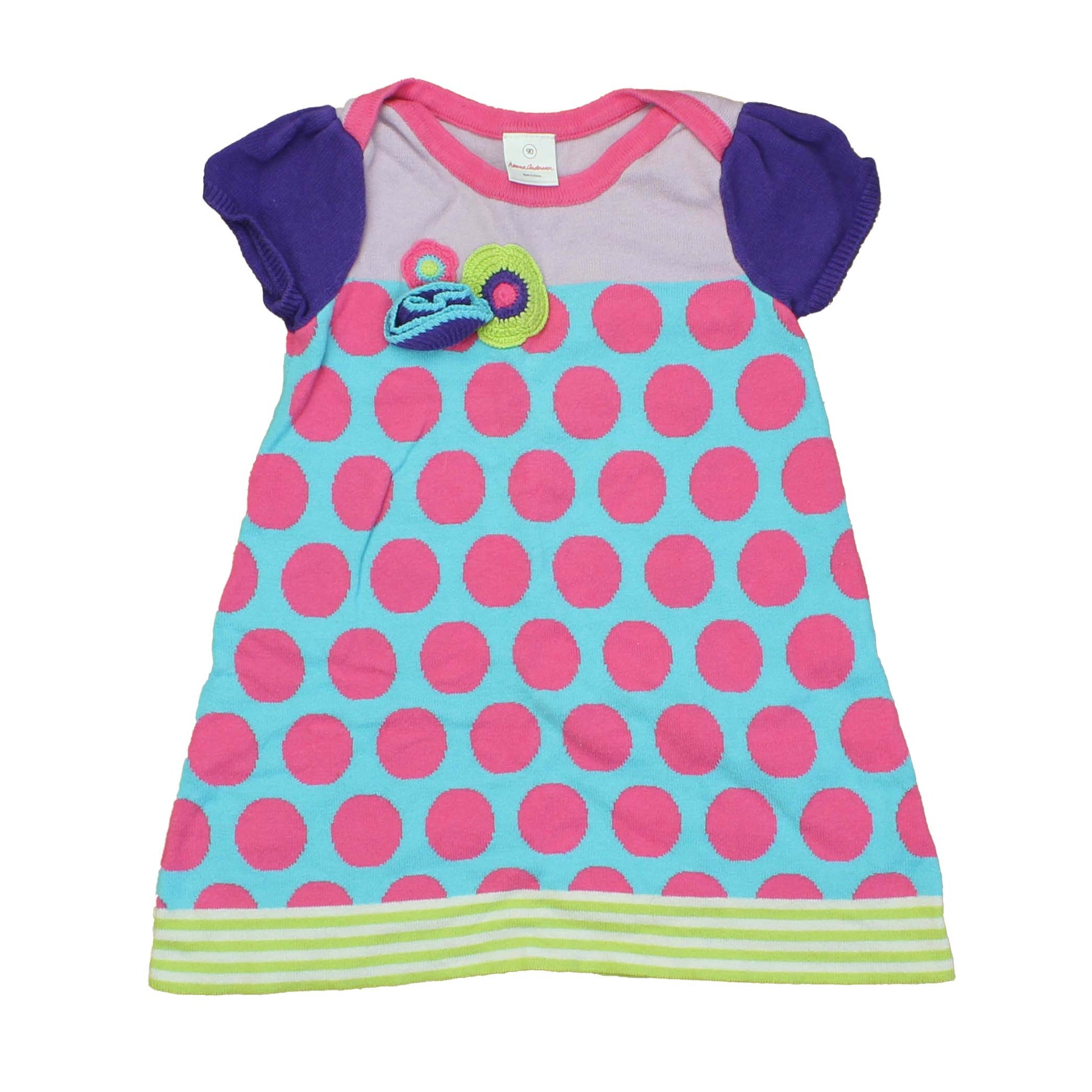 Hanna Anderson Girls Pink | Blue | Green | White | Polka Dots Sweater Dress Size: 3T Pink | Blue | Green | White | Polka Dots