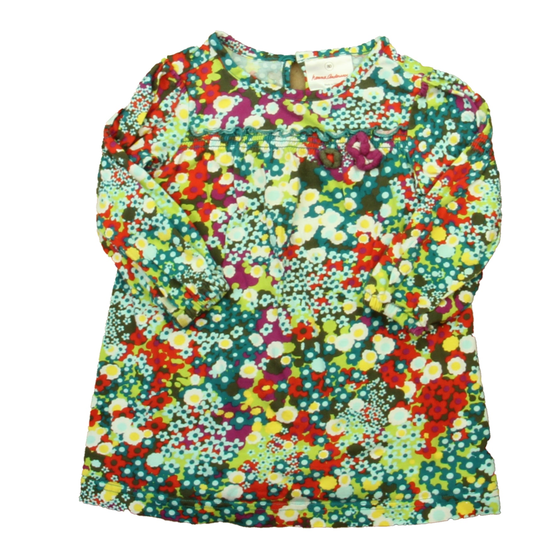 Hanna Andersson Girls Teal | Red Floral Dress Size: 12-18 Months Teal | Red Floral