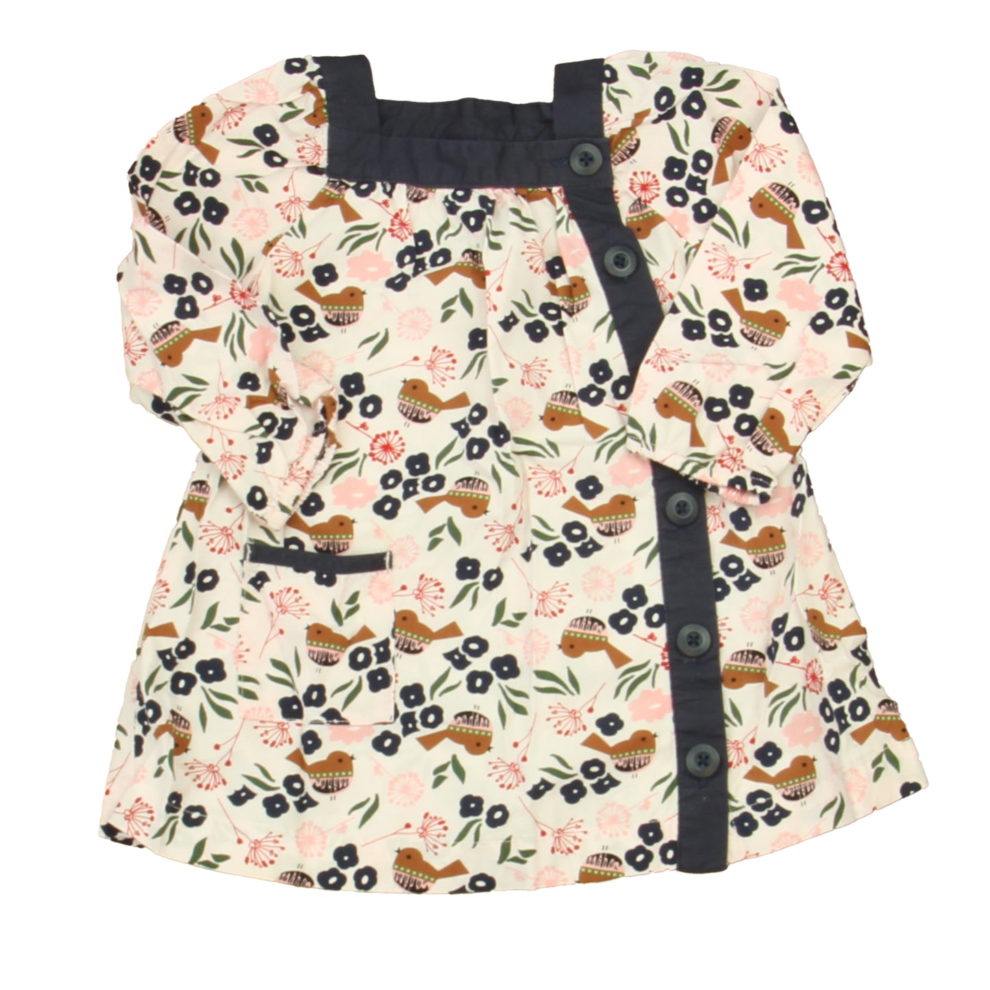 Hanna Andersson Girls White | Navy | Brown Birds Dress Size: 18-24 Months White | Navy | Brown Birds