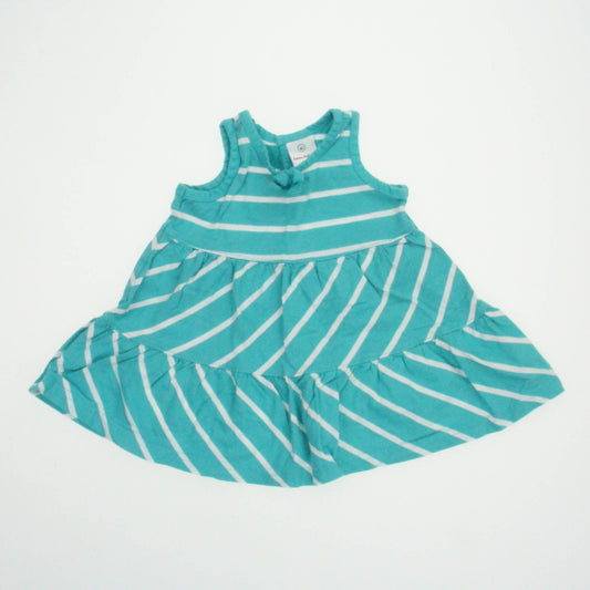 Hanna Andersson Girls Turquoise - White - Stripe Dress Size: 3 - 6 Months (60)