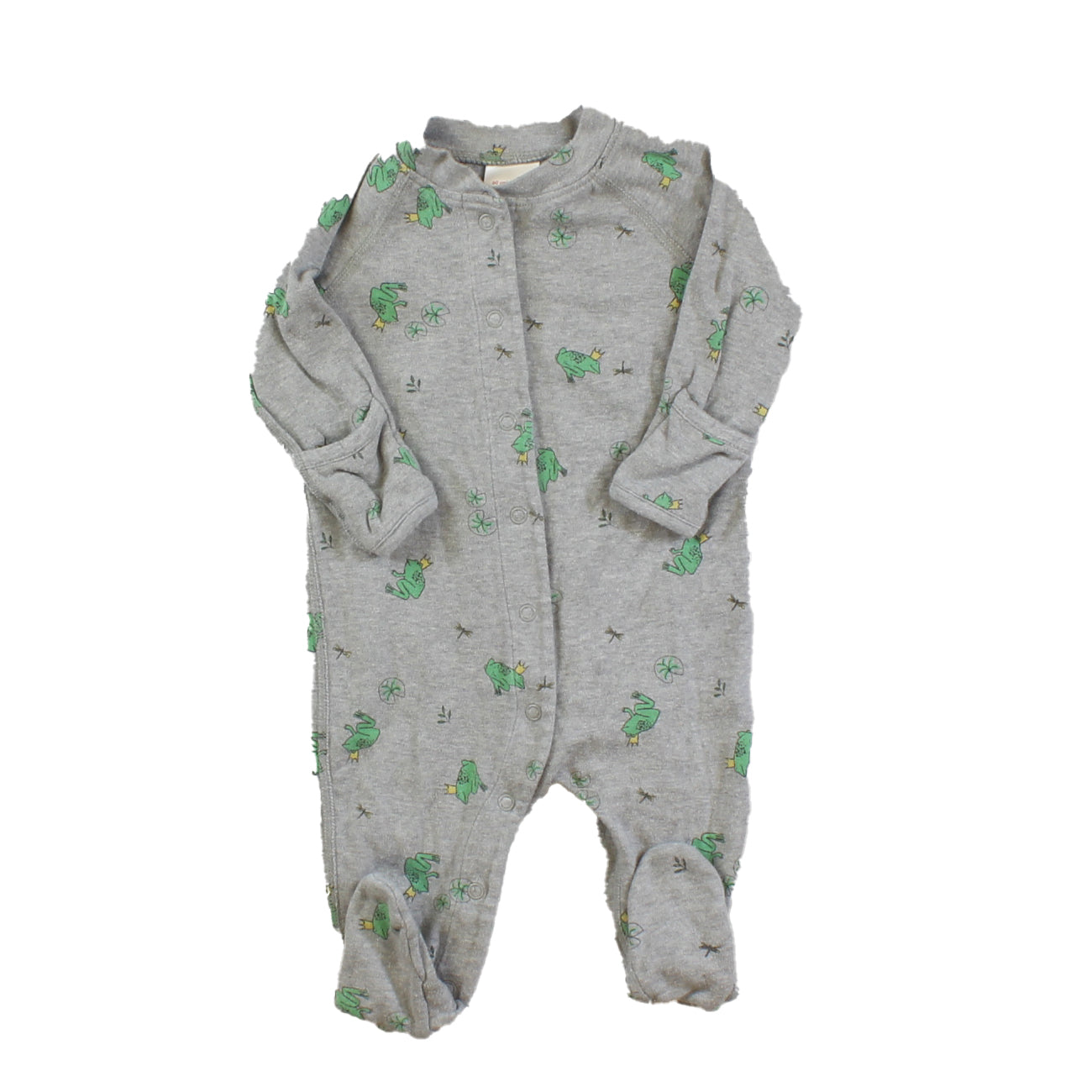 Hanna Andersson Unisex Grey | Frog Prince 1-piece footed Pajamas Size: 3-6 Months Grey | Frog Prince