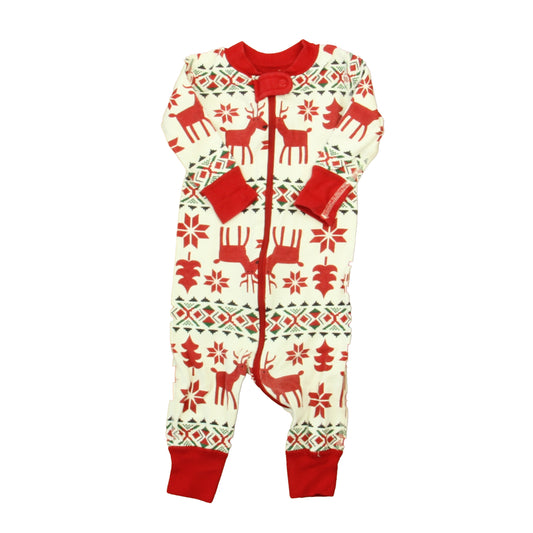 Hanna Andersson Unisex Red | Ivory Reindeers 1-piece Non-footed Pajamas Size: 3-6 Months Red | Ivory Reindeers
