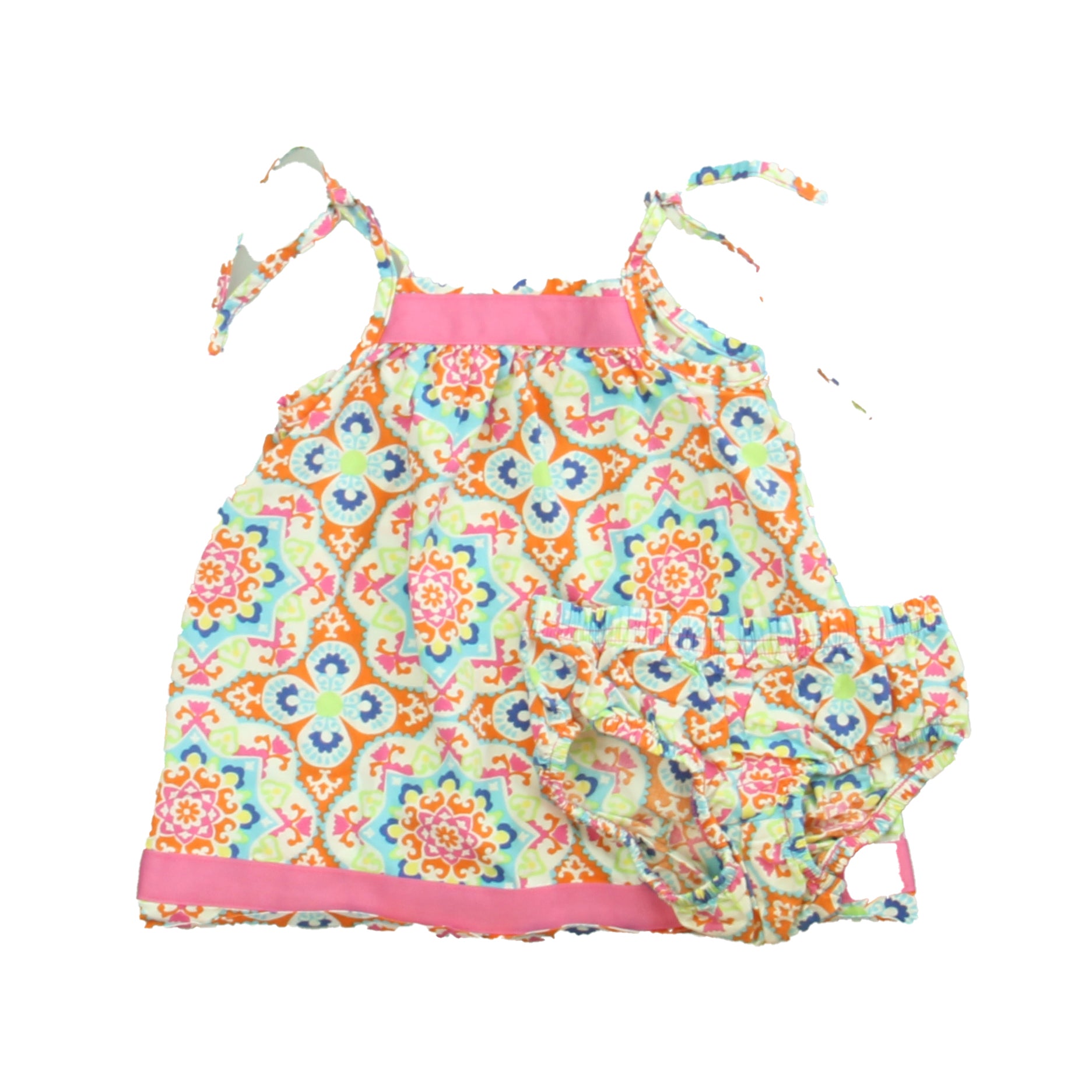 Hanna Andersson Girls White | Pink | Blue Dress Size: 6-12 Months White | Pink | Blue