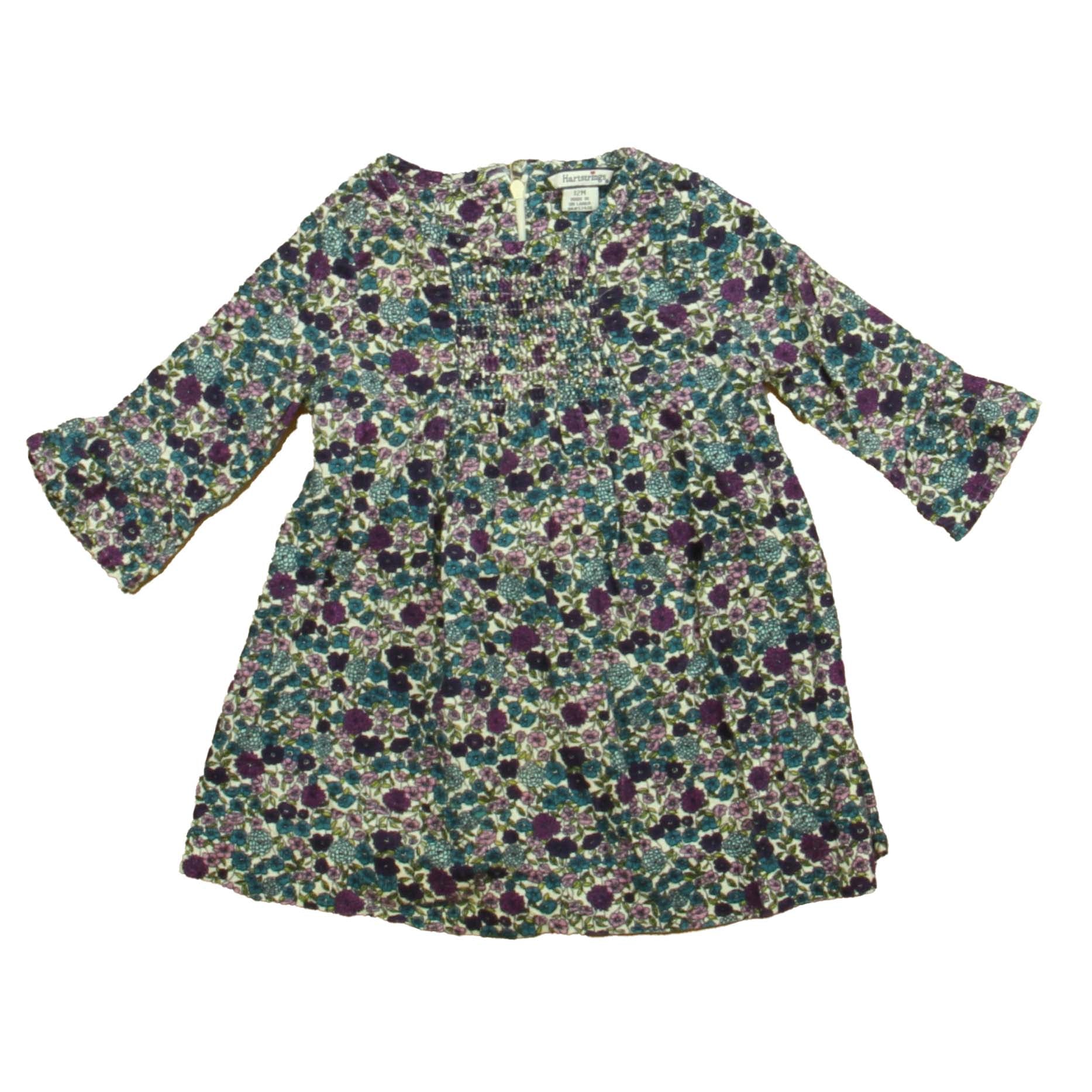 Hartstrings Girls Purple Floral Dress Size: 12 Months Purple Floral