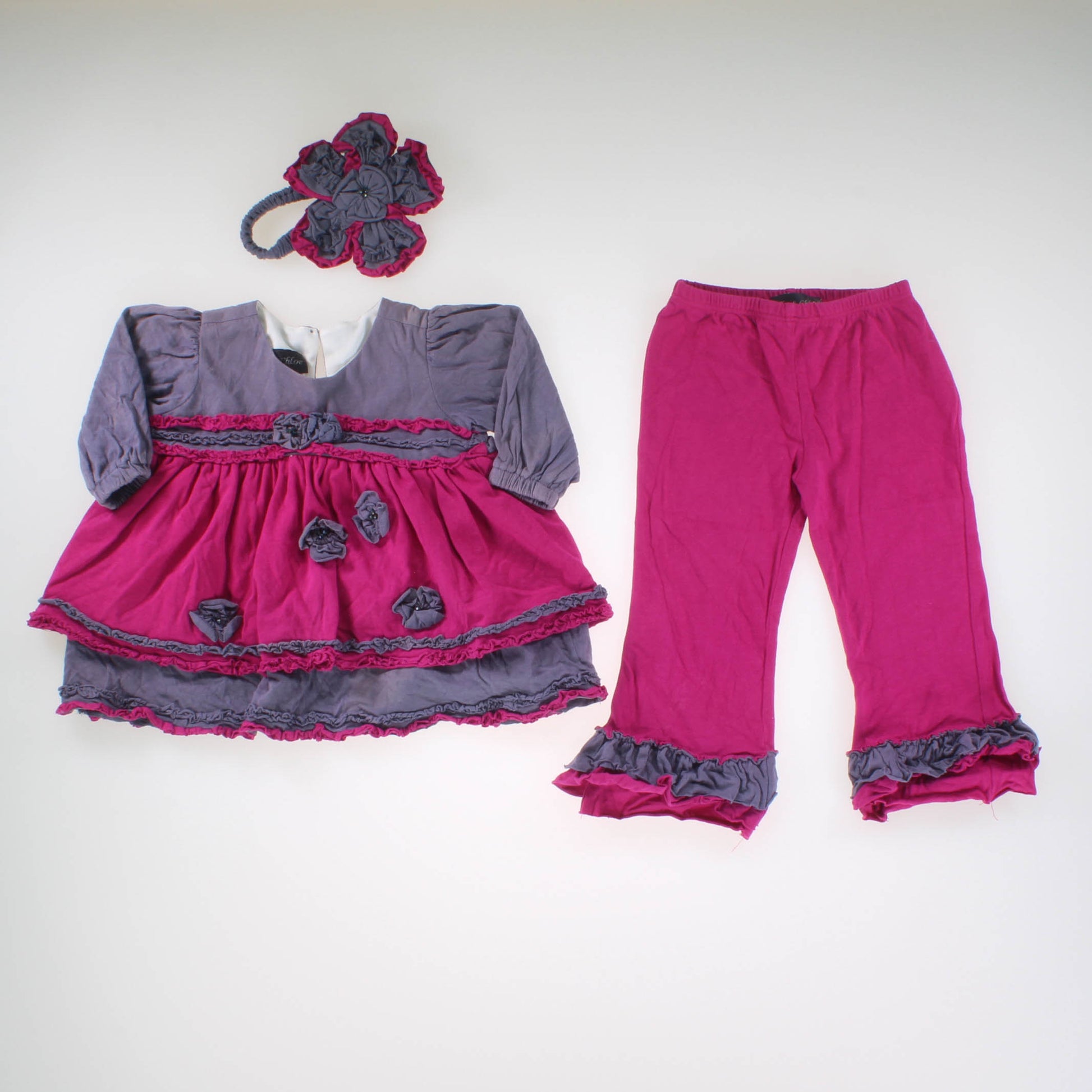 Isobella & Chloe Girls Gray | Purple Apparel Sets Size: 12 Months Gray | Purple