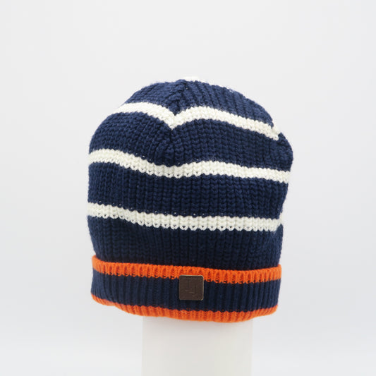 Janie & Jack Boys Navy | White | Orange Winter Hat Size: 6-12 Months Navy | White | Orange