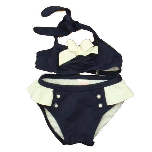 Janie & Jack Girls Navy | White 2-piece Swimsuit Size: 6-12 Months Navy | White