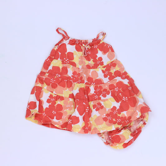 Janie & Jack Girls Orange | White Dress Size: 6-12 Months Orange | White