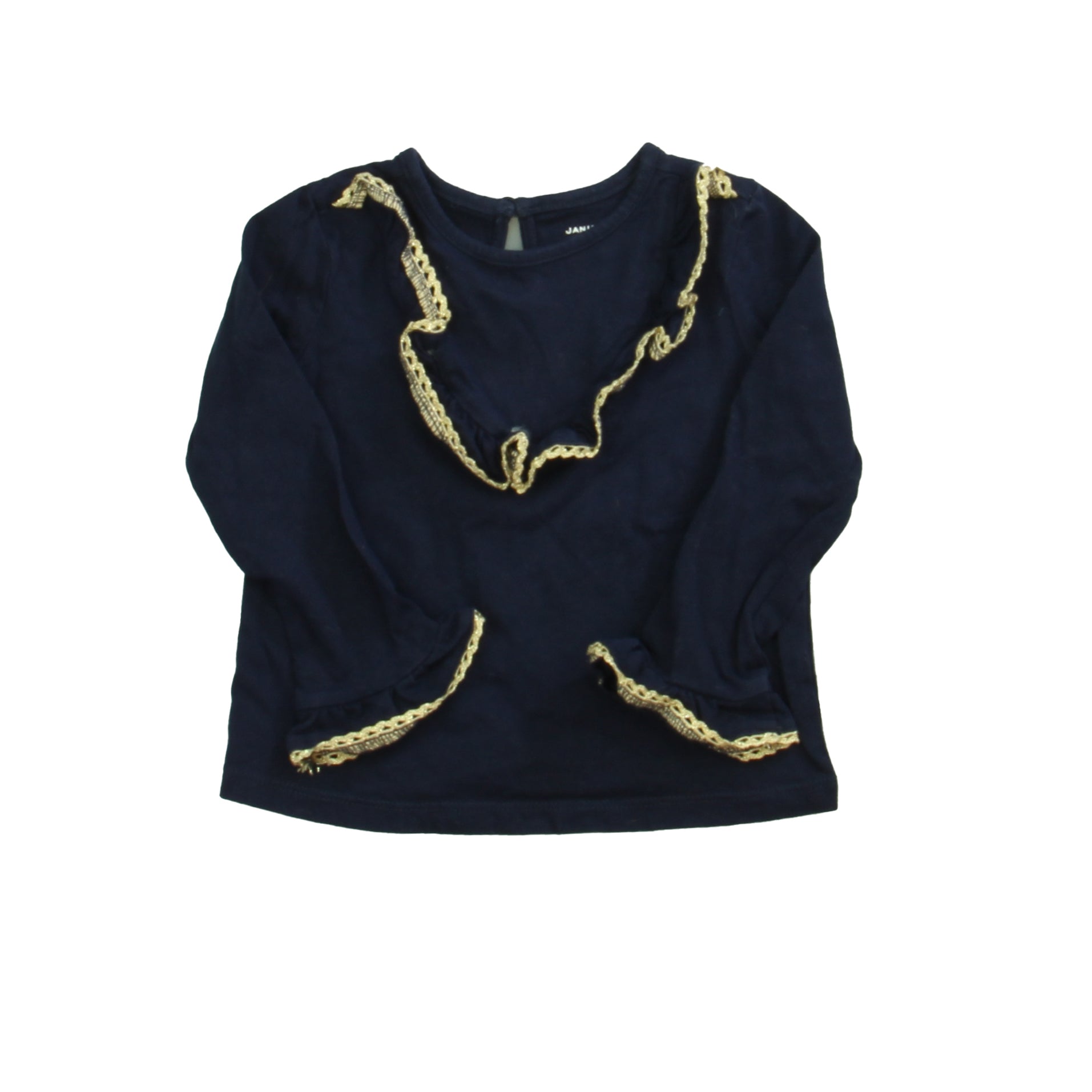 Janie and Jack Girls Navy | Gold Long Sleeve Shirt Size: 18-24 Months Navy | Gold