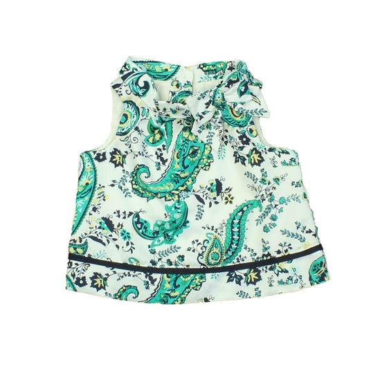 Janie and Jack Girls Ivory | Green | Black Blouse Size: 3-6 Months Ivory | Green | Black