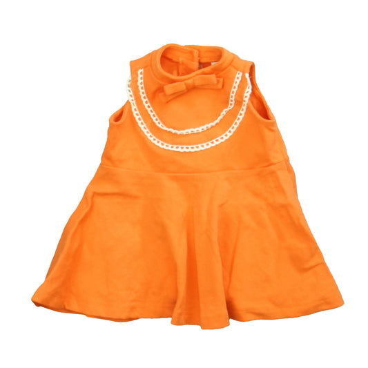 Janie and Jack Girls Orange | White Dress Size: 3-6 Months Orange | White