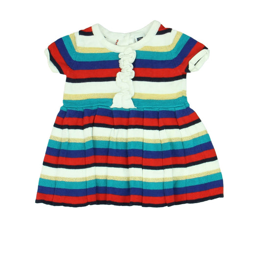 Janie and Jack Girls Red | Purple | Teal | Gold | Stripes Dress Size: 3-6 Months Red | Purple | Teal | Gold | Stripes