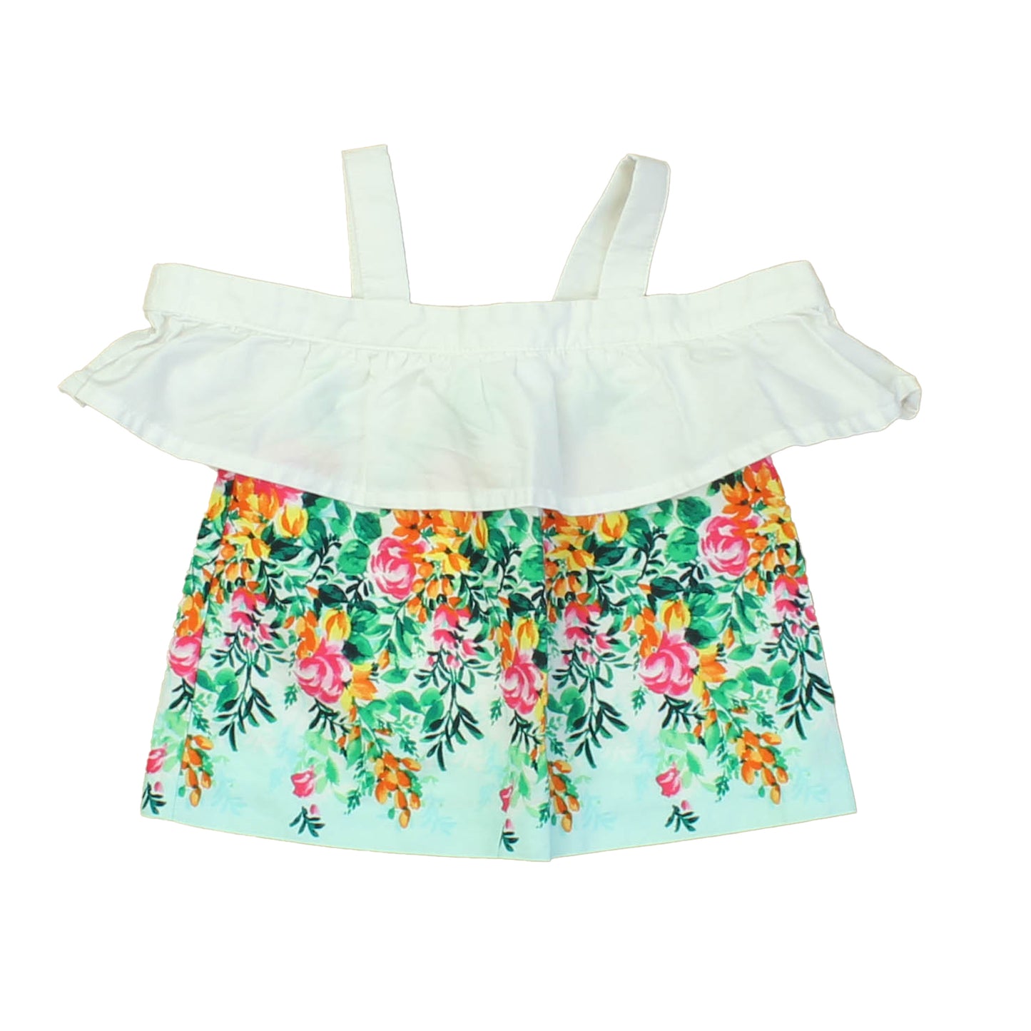 Janie and Jack Girls White | Green | Pink | Aqua | Orange | Floral Blouse Size: 3-6 Months White | Green | Pink | Aqua | Orange | Floral