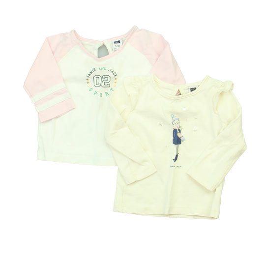 Janie and Jack Girls Ivory | Pink Long Sleeve T-Shirt Size: 6-12 Months Ivory | Pink